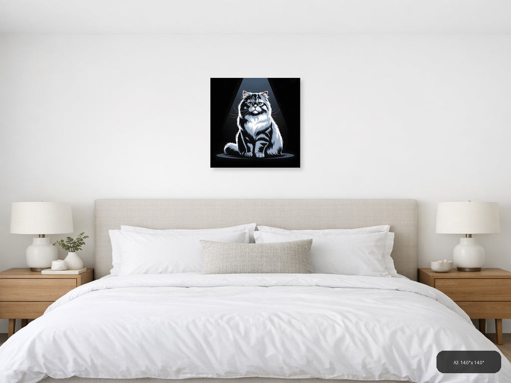 Black and White Cat Portrait Studio Photography Wall Art — A3 / Bedroom