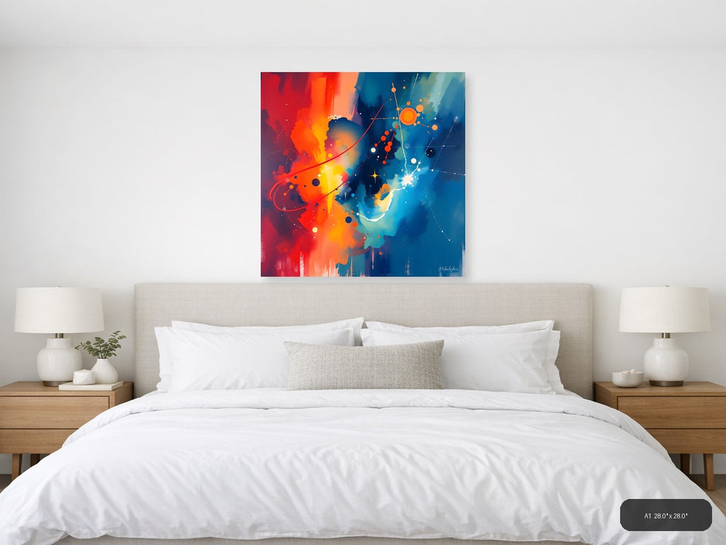 Abstract Cosmic Energy Orange Blue Wall Art — A1 / Bedroom