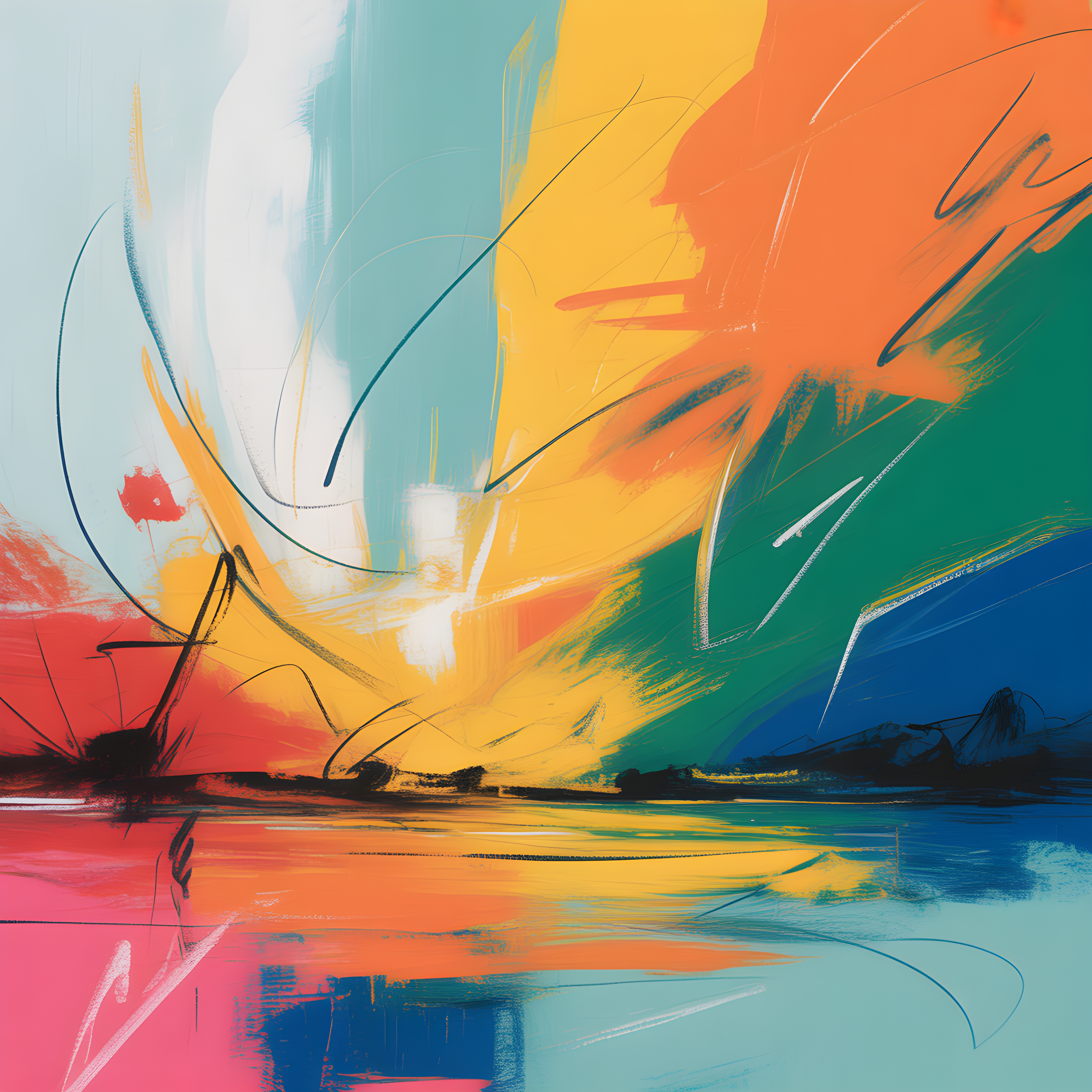 Colorful Abstract Landscape Sunset Wall Art