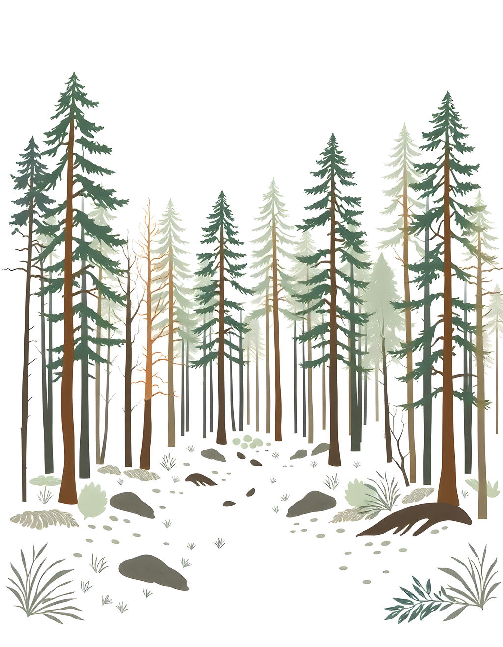 Minimalist Forest Landscape with Pine Trees Wall Art