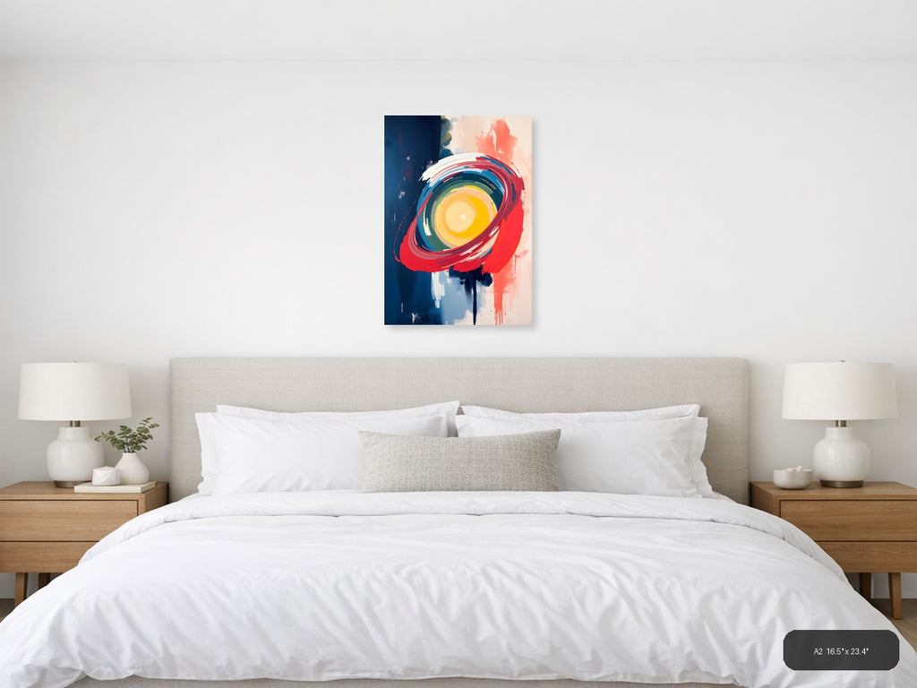 Abstract Concentric Eye Circle Red Blue Yellow Wall Art — A2 / Bedroom