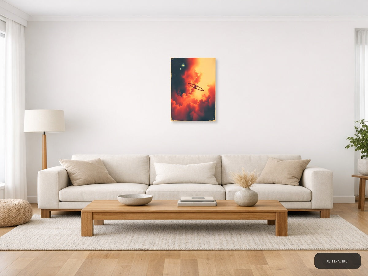 Vintage Spitfire Plane Sunset Clouds Wall Art — A3 / Living Room