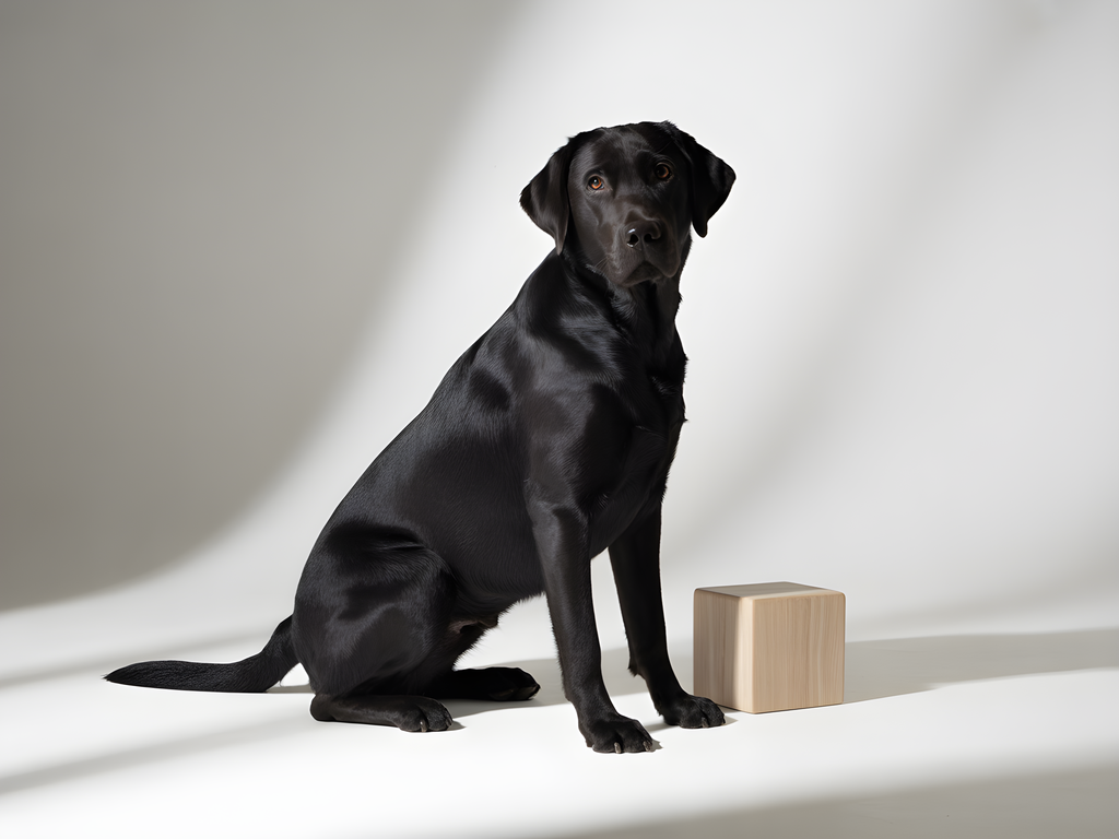 Black Labrador with Wooden Block Minimalist Wall Art