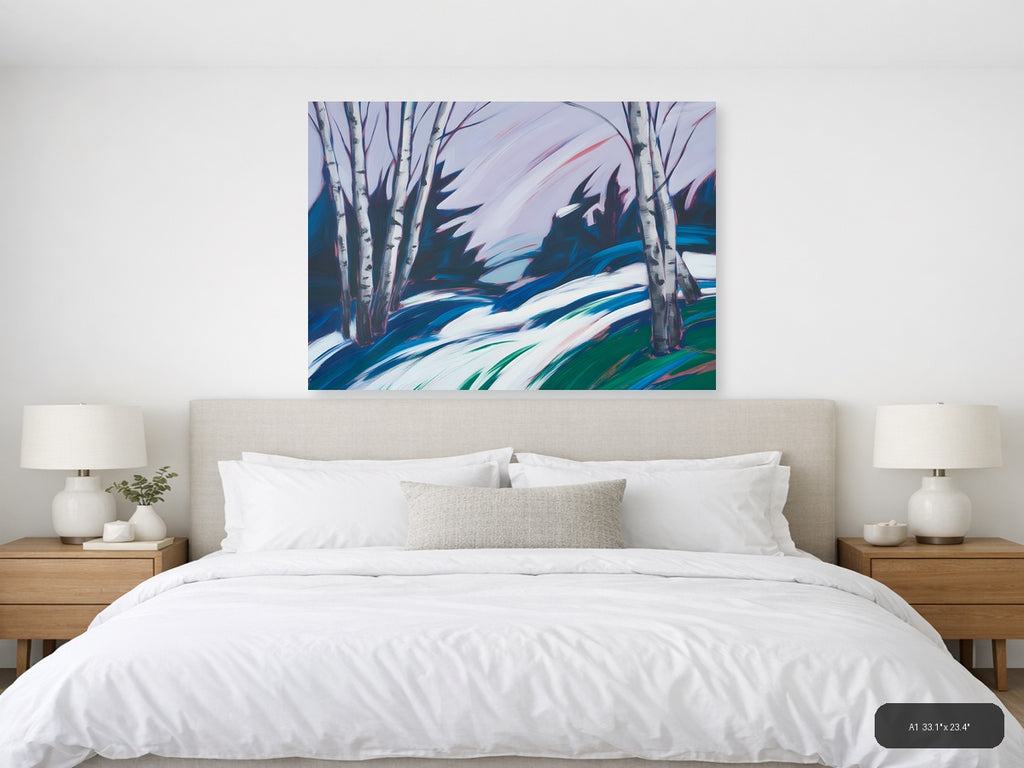 Abstract Winter Birch Trees Snow Landscape Wall Art — A1 / Bedroom