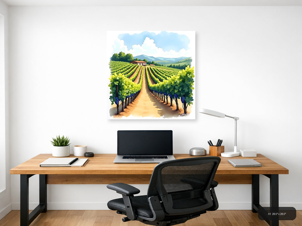 Vineyard Landscape Watercolor Wall Art — A1 / Office