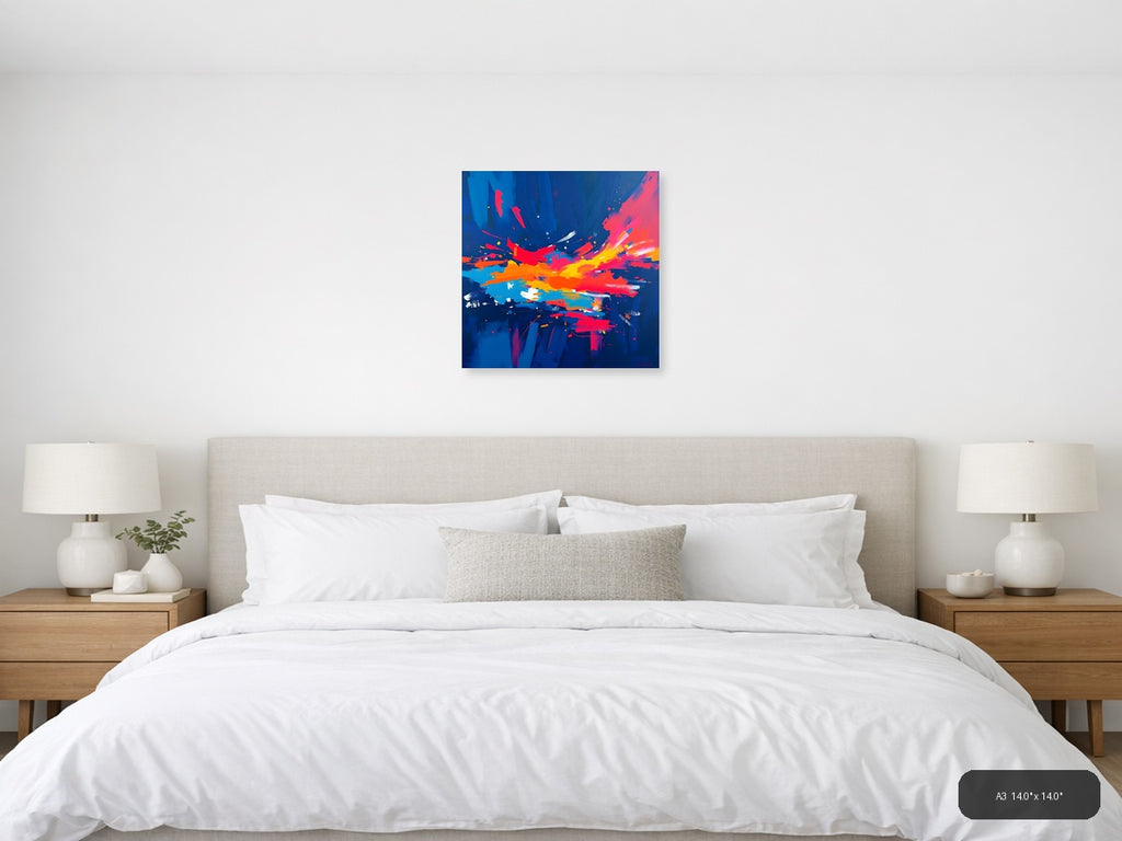 Vibrant Abstract Explosion Blue Red Yellow Wall Art — A3 / Bedroom