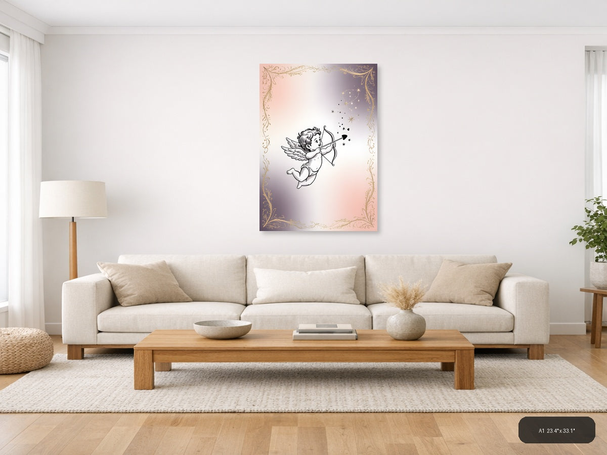 Cupid with Bow and Arrows Line Art Wall Art — A1 / Living Room