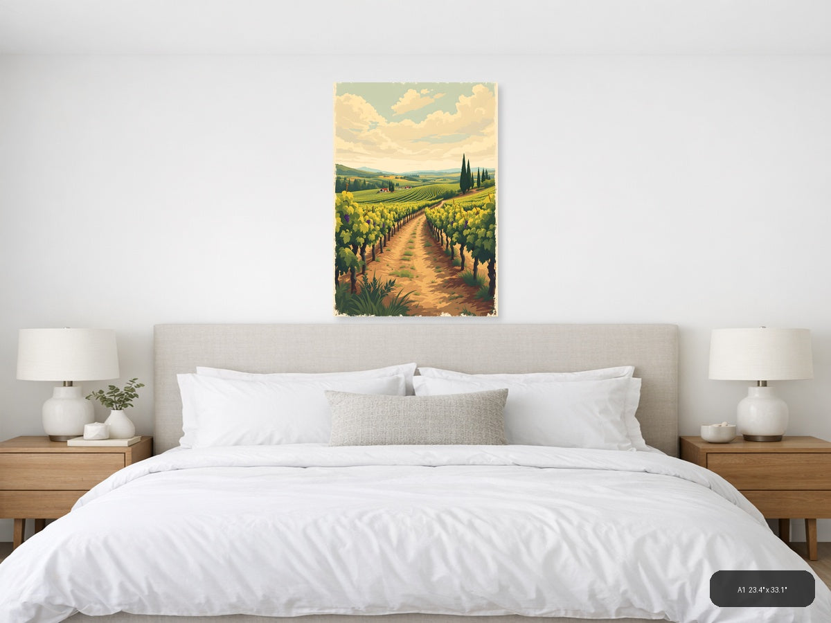 Vintage Tuscany Vineyard Landscape Wall Art — A1 / Bedroom