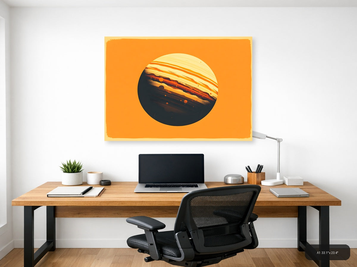 Vintage Jupiter Planet Orange Retro Space Wall Art — A1 / Office