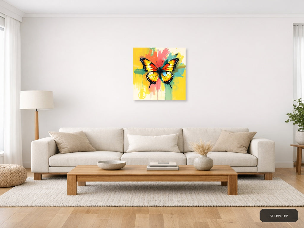 Colorful Abstract Butterfly with Paint Splash Wall Art — A3 / Living Room
