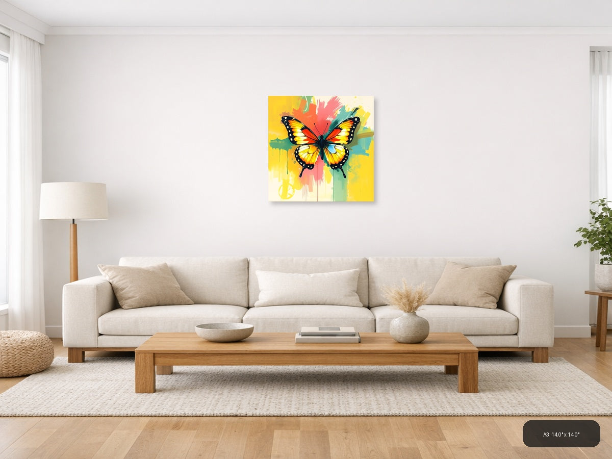Colorful Abstract Butterfly with Paint Splash Wall Art — A3 / Living Room