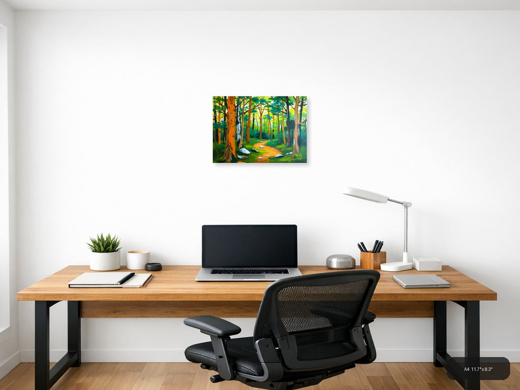 Forest Path Abstract - Vibrant Trees & Stones Wall Art — A4 / Office