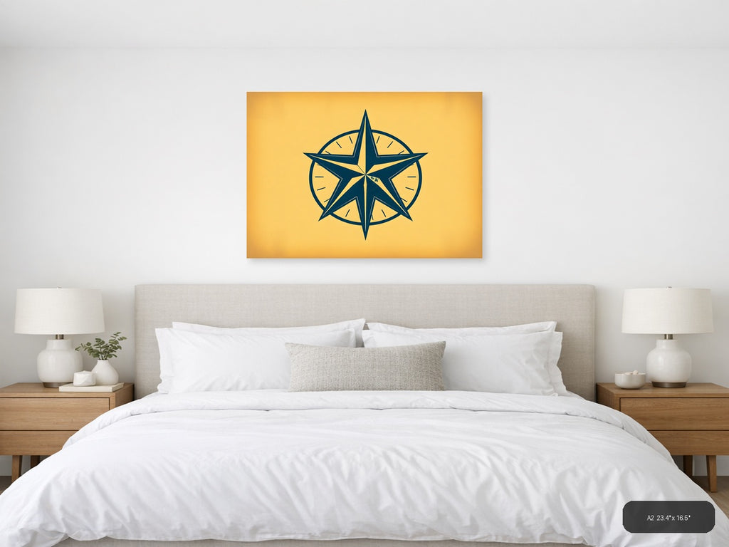Vintage Navy Star Compass Rose Circle Wall Art — A2 / Bedroom