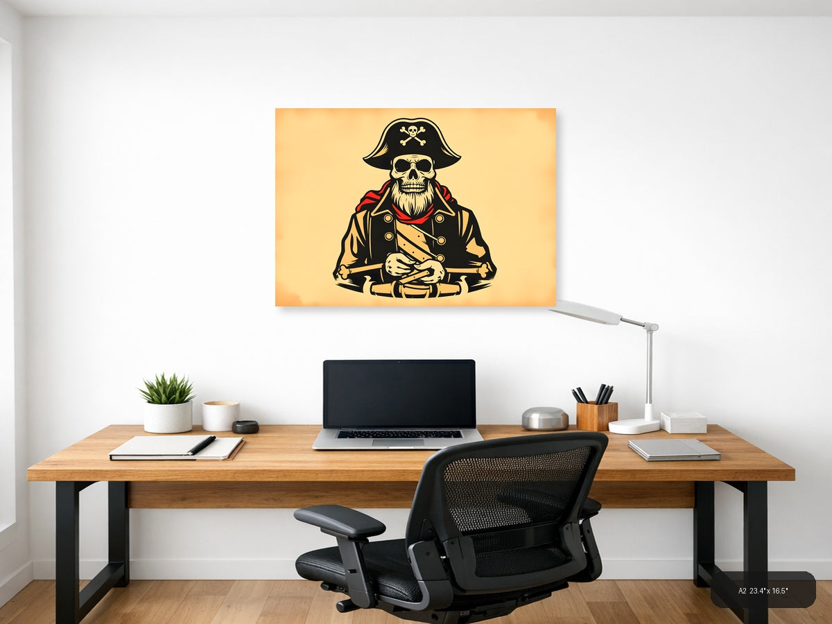 Vintage Pirate Skull Captain Skeleton Wall Art — A2 / Office