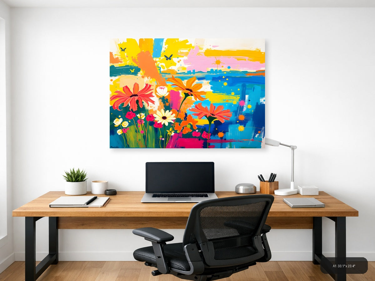 Vibrant Flower Garden Abstract Landscape Wall Art — A1 / Office