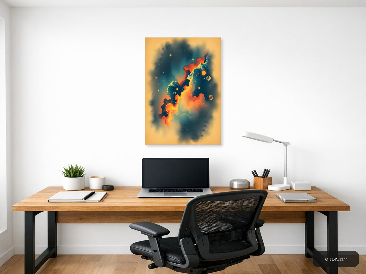 Vintage Cosmic Volcano Fantasy - Portrait Wall Art — A1 / Office
