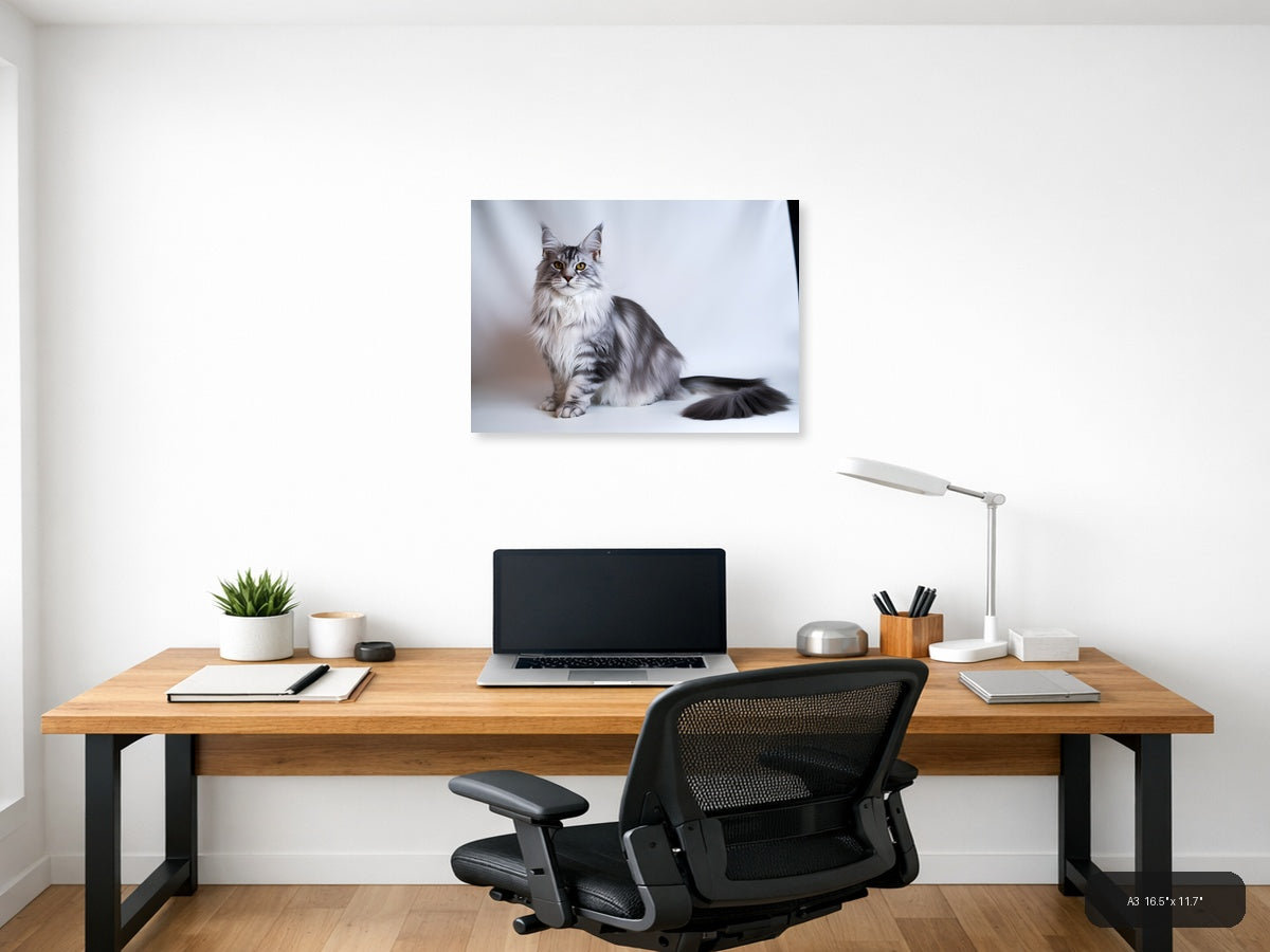 Gray Tabby Cat Portrait Minimalist Wall Art — A3 / Office