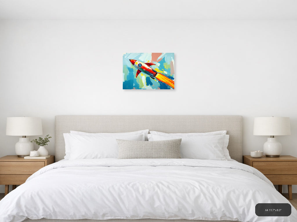 Retro Rocket Launch Abstract Illustration Wall Art — A4 / Bedroom