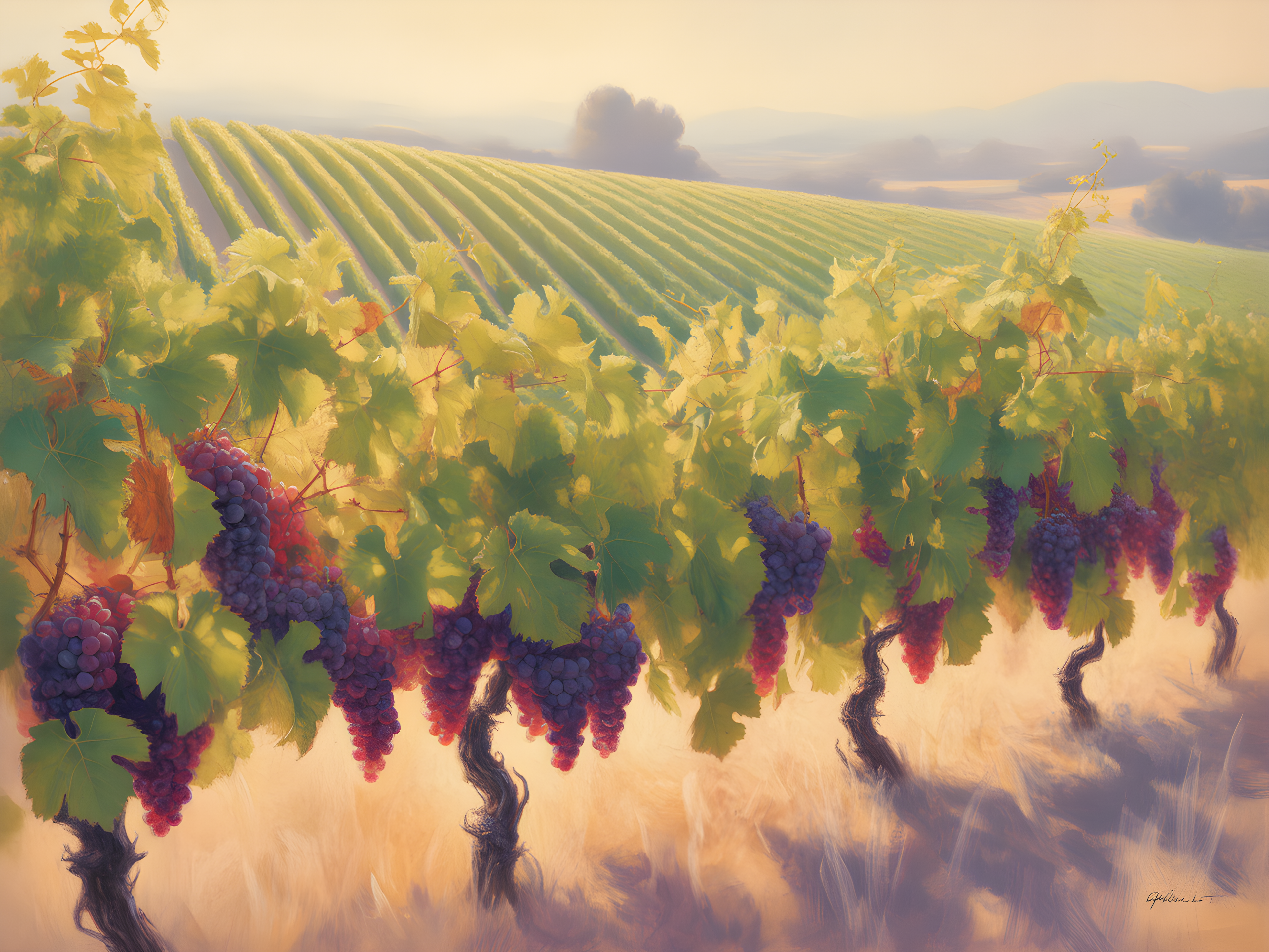 Golden Vineyard Harvest Abstract Landscape Wall Art