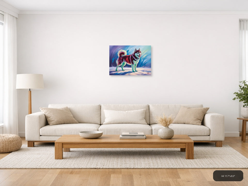Vibrant Abstract Husky Dog Portrait Wall Art — A4 / Living Room