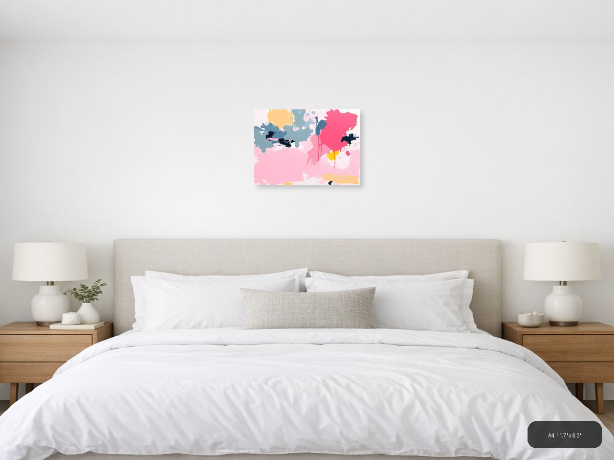 Abstract Pink & Blue Brushstroke Modern Wall Art — A4 / Bedroom