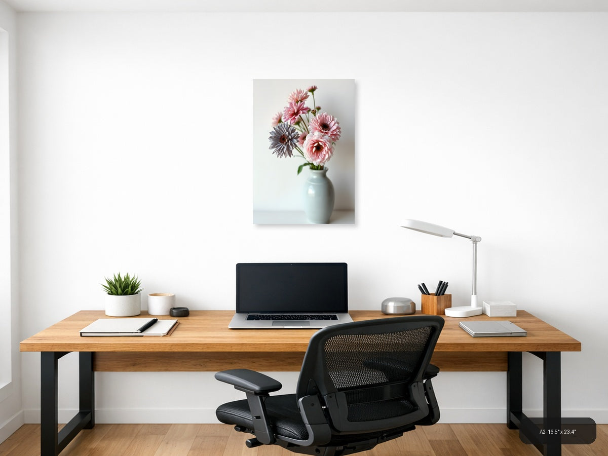 Minimalist Pink Gerbera Flowers in Vase Wall Art — A2 / Office