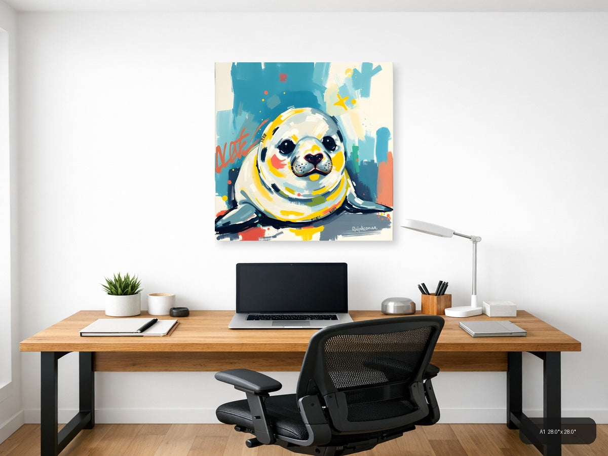 Cheerful Abstract Seal Portrait Modern Wall Art — A1 / Office