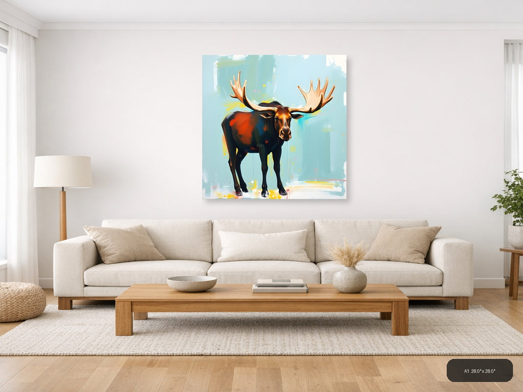 Abstract Moose with Golden Antlers Modern Wall Art — A1 / Living Room