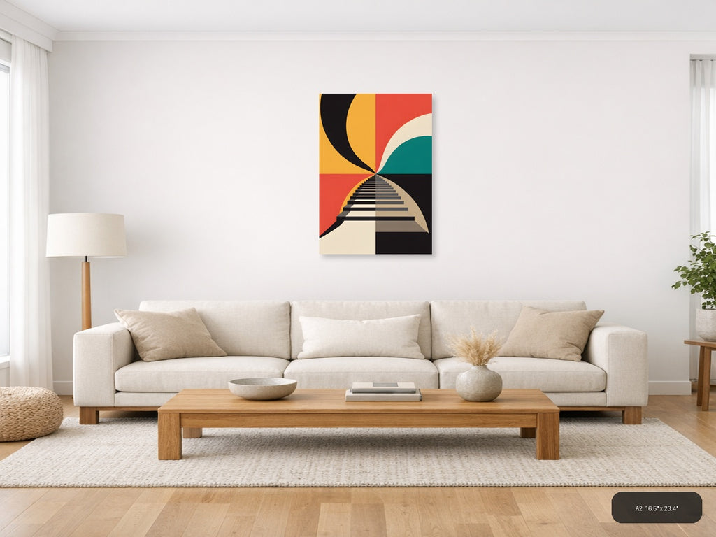 Retro Geometric Staircase Photography Wall Art — A2 / Living Room