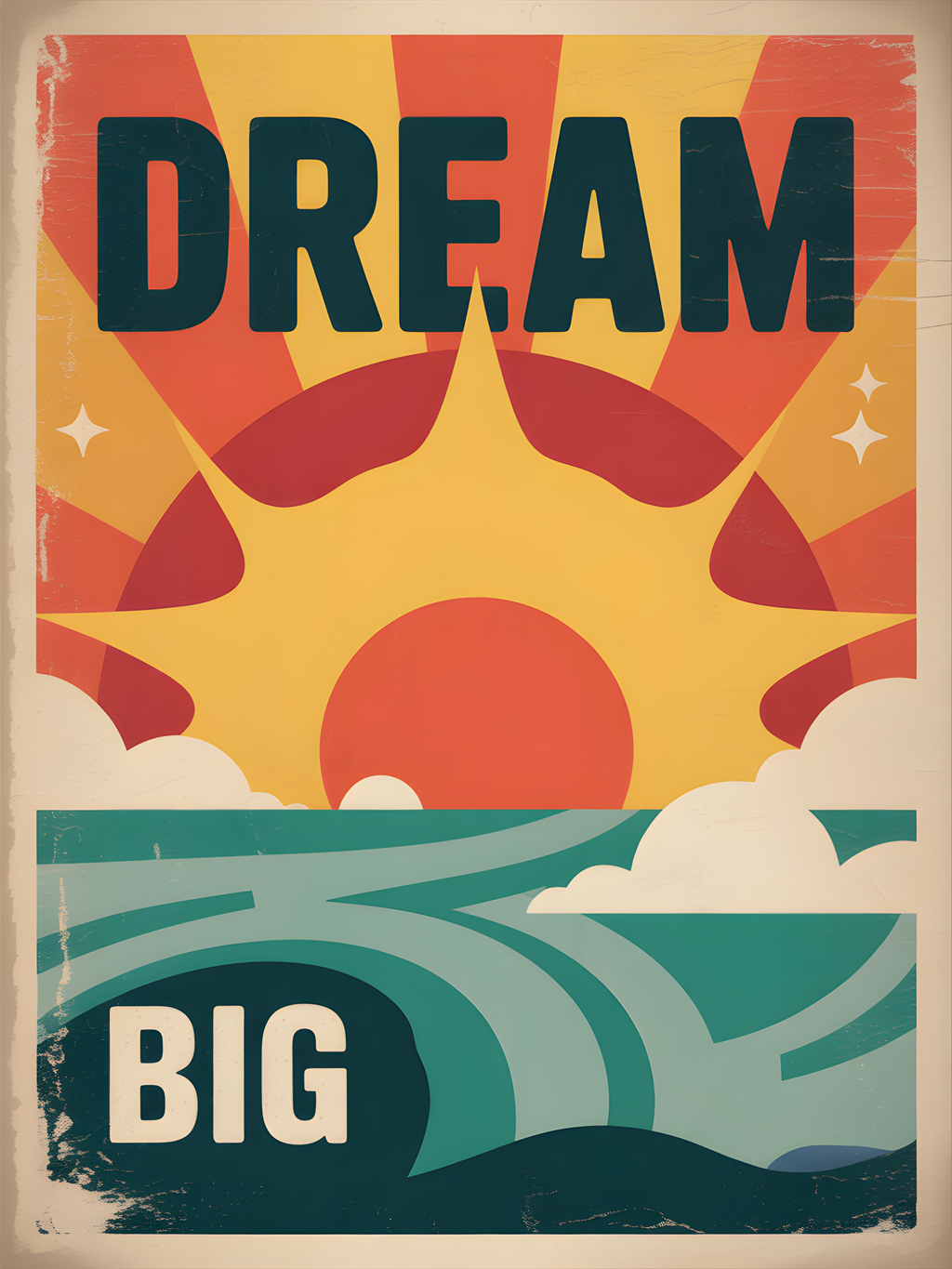 Dream Big Vintage Sunrise Motivational Wall Art
