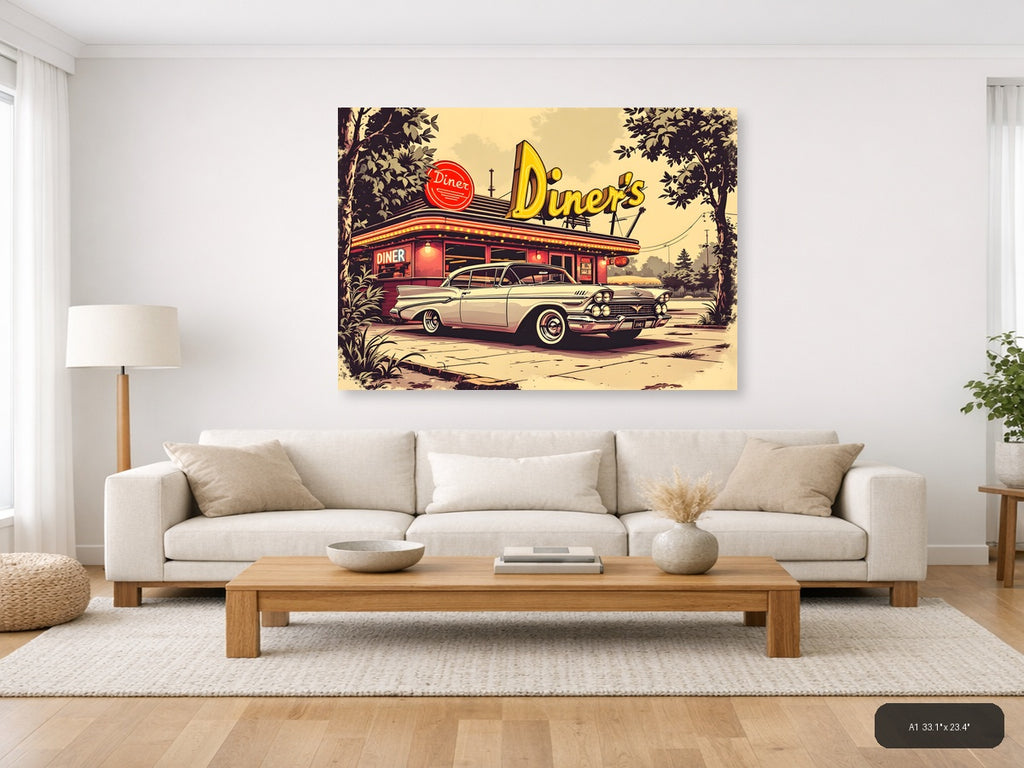 Vintage Diner & Classic Car Retro Wall Art — A1 / Living Room