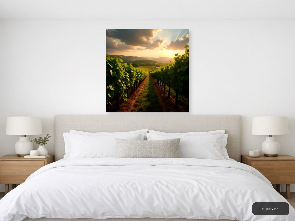 Golden Vineyard Sunset Photography - Landscape Wall Art — A1 / Bedroom