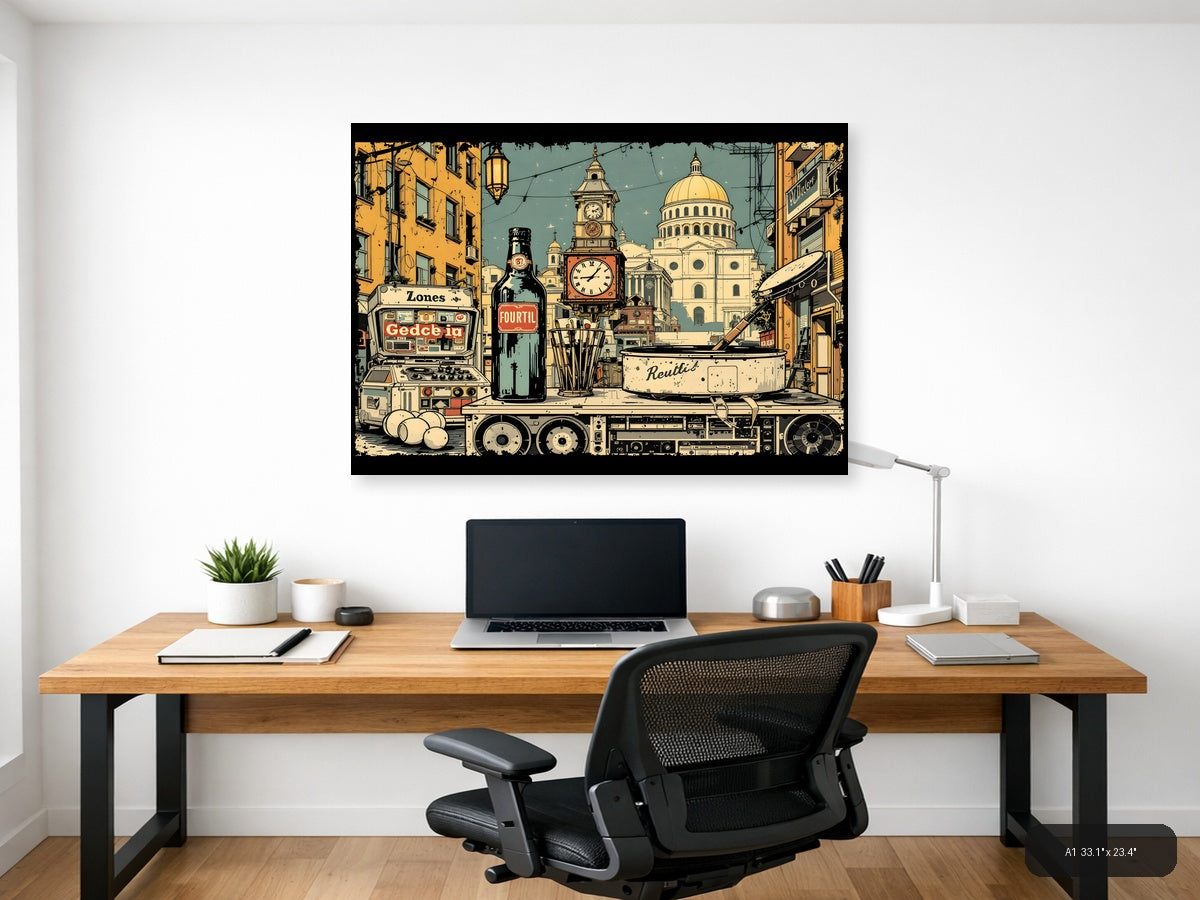 Vintage City Street Scene with Capitol Dome Wall Art — A1 / Office