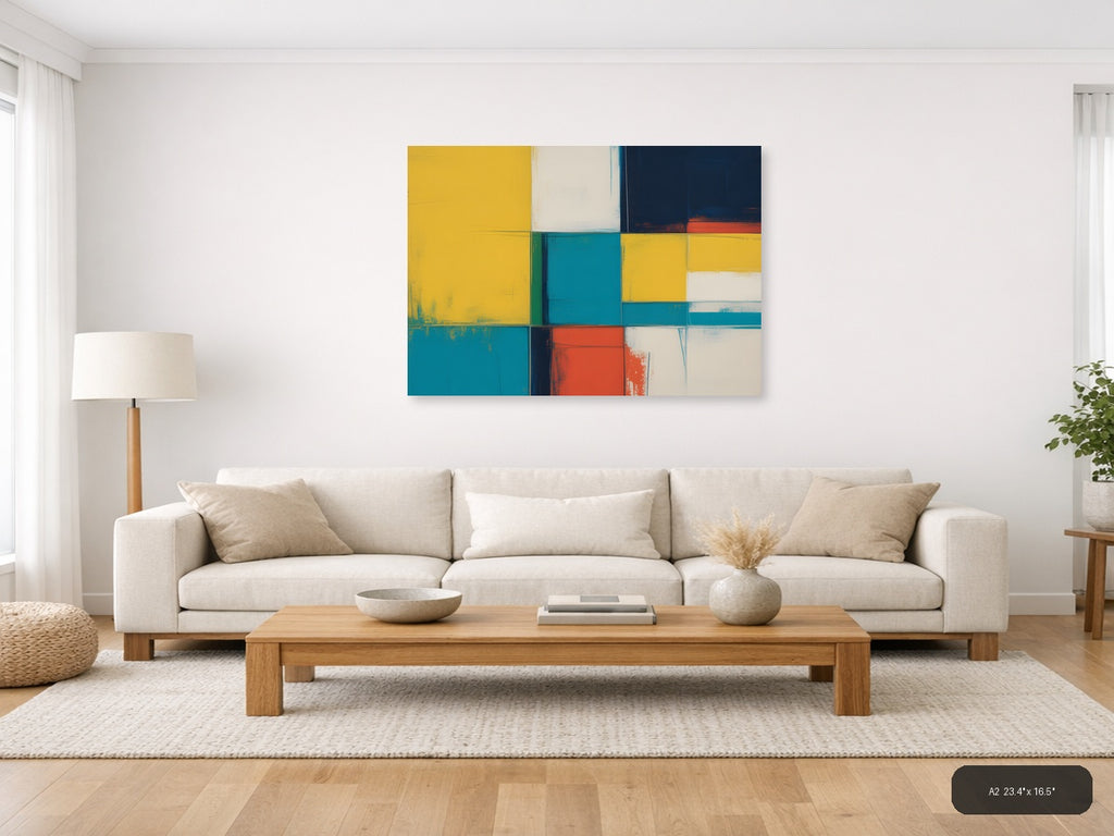 Colorful Geometric Blocks Abstract Canvas Wall Art — A2 / Living Room