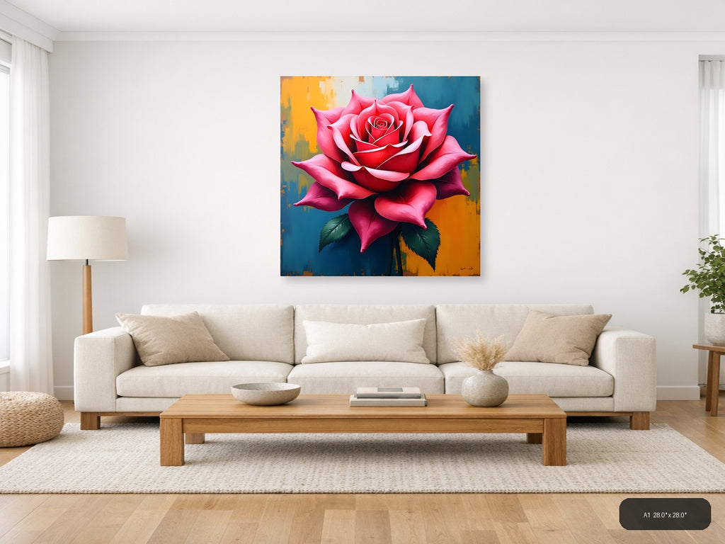 Vibrant Red Rose Abstract Modern Floral Wall Art — A1 / Living Room