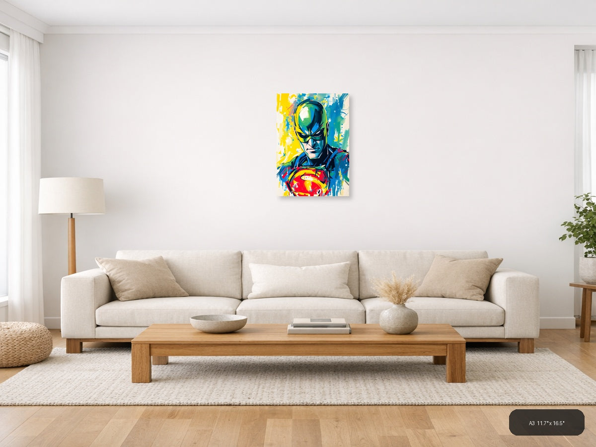 Abstract Superhero Portrait Colorful Modern Wall Art — A3 / Living Room