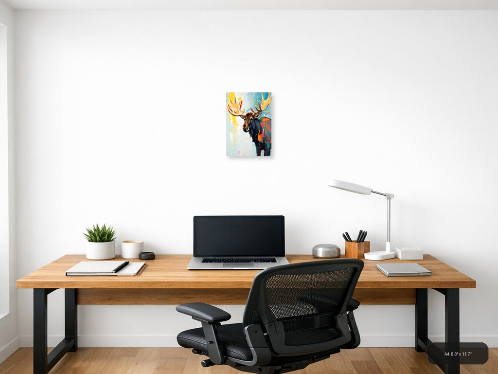 Abstract Moose Head Portrait Colorful Modern Wall Art — A4 / Office