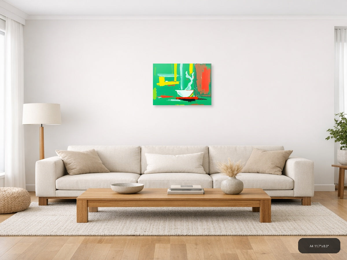 Abstract Bathroom Sink Bowl Green Modern Wall Art — A4 / Living Room