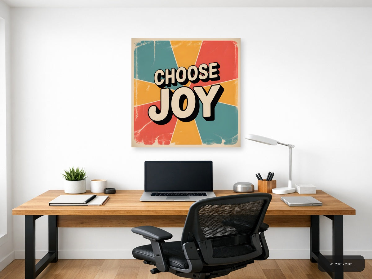 Choose Joy Vintage Retro Sunburst Square Wall Art — A1 / Office