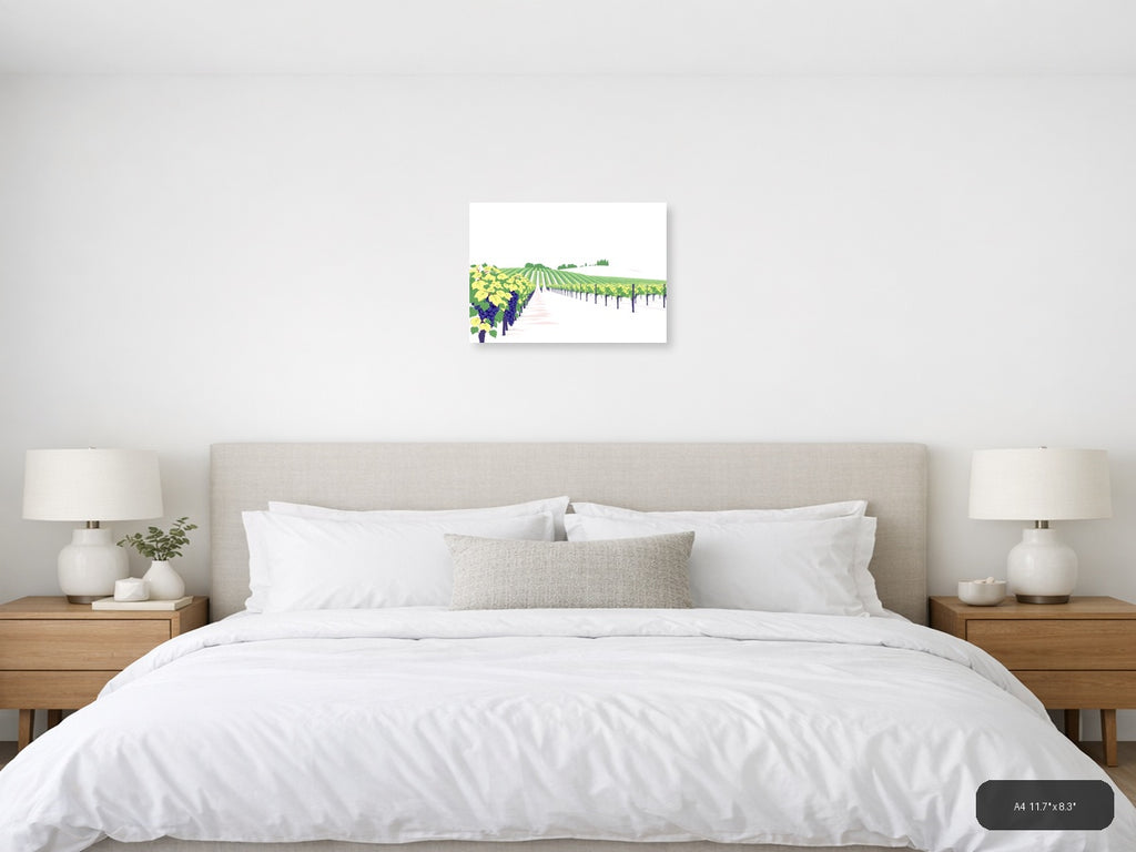 Minimalist Vineyard Landscape with Purple Grapes Wall Art — A4 / Bedroom