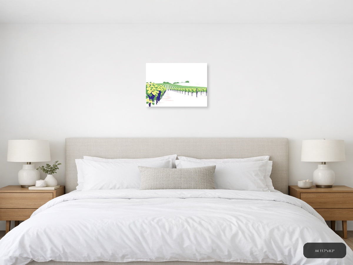 Minimalist Vineyard Landscape with Purple Grapes Wall Art — A4 / Bedroom