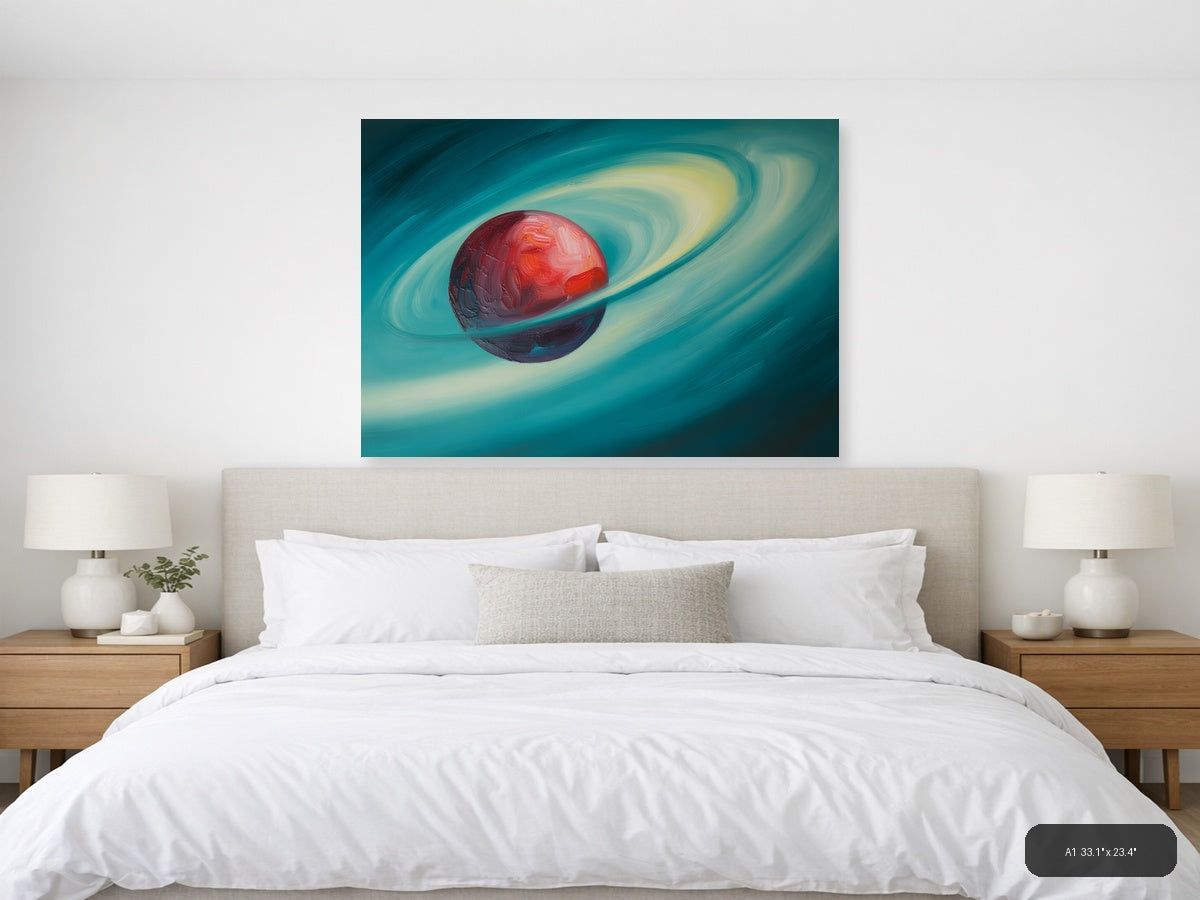 Red Planet with Rings Abstract Landscape Wall Art — A1 / Bedroom