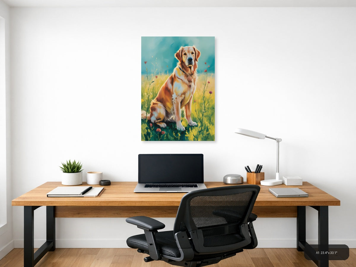Golden Retriever in Wildflower Field Abstract Wall Art — A1 / Office