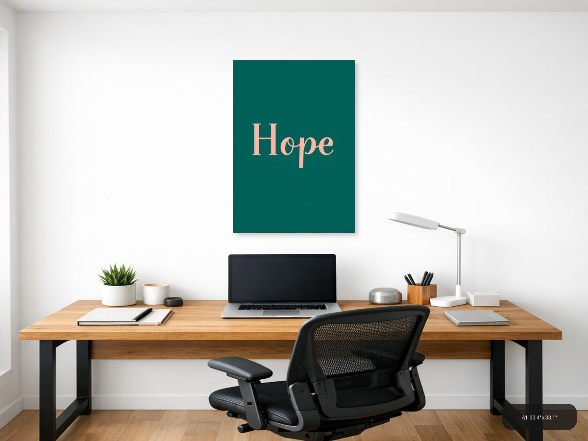 Hope Minimalist Teal and Coral Wall Art Print — A1 / Office