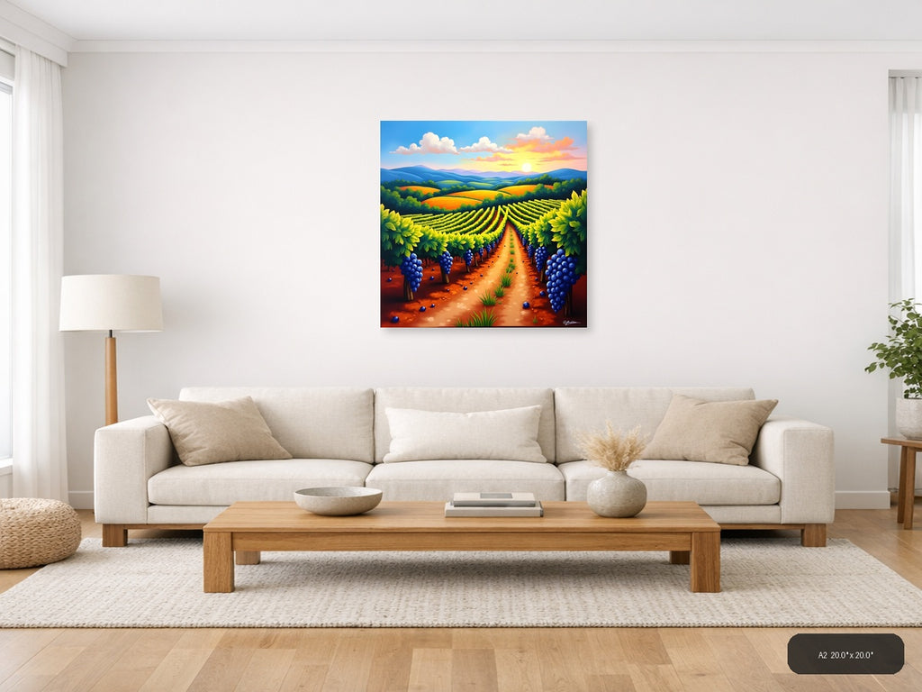 Vibrant Vineyard Sunset - Abstract Landscape Wall Art — A2 / Living Room