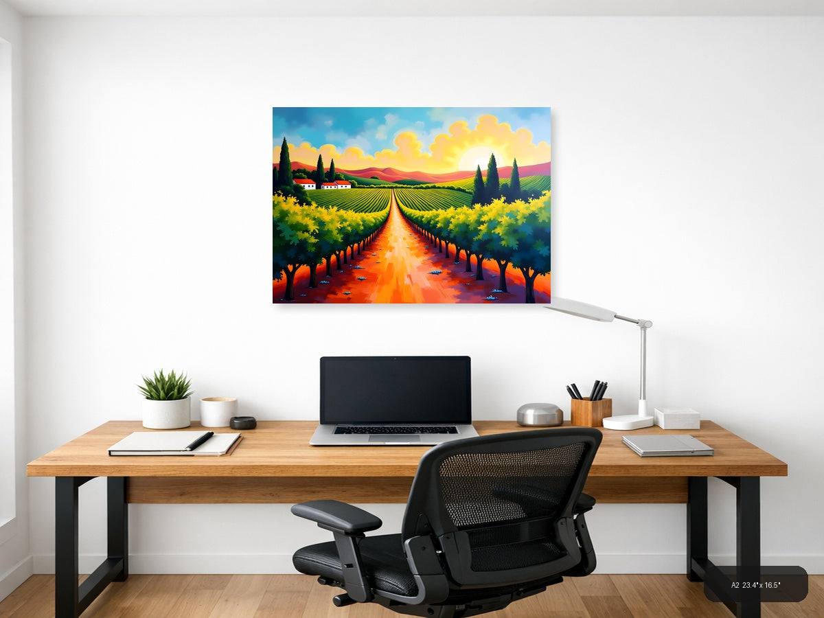 Tuscan Vineyard Landscape Abstract Painting Wall Art — A2 / Office