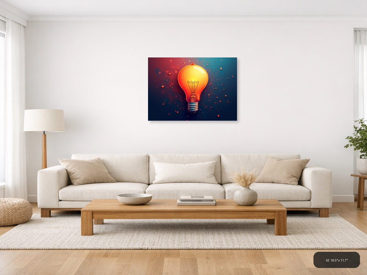 Glowing Light Bulb Abstract Modern Wall Art — A3 / Living Room