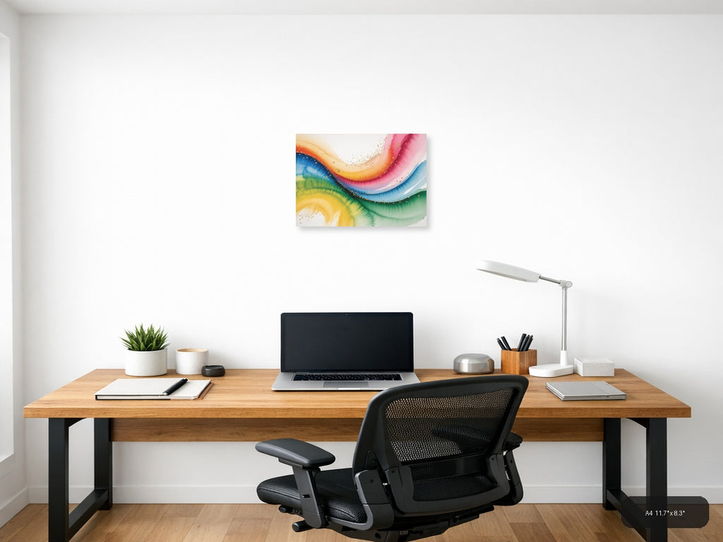 Rainbow Watercolor Flow Gold Splatter Wall Art — A4 / Office
