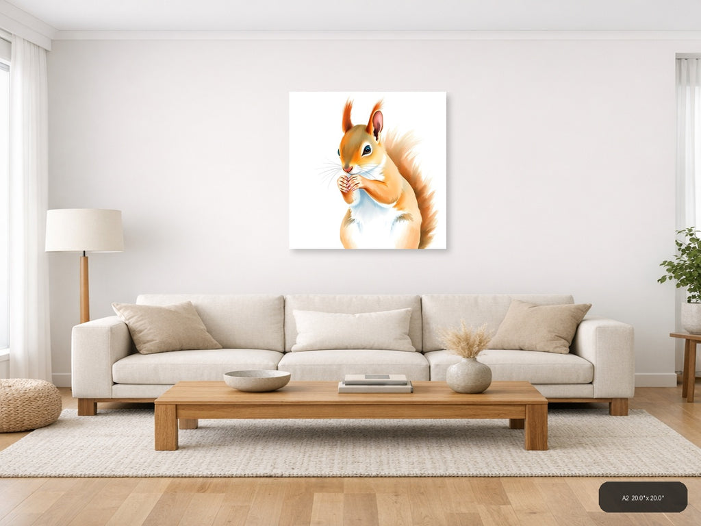 Playful Squirrel Watercolor Wall Art - Orange & Cream — A2 / Living Room