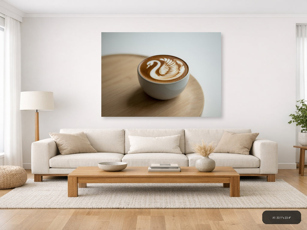 Minimalist Swan Latte Art Coffee Wall Art — A1 / Living Room